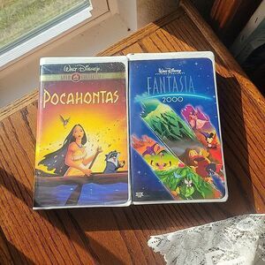 Lot of 2 Walt Disney VHS Fantasia 2000 and Pocahontas Gold Collection Clam Shell